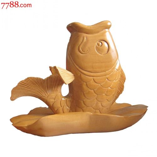 木艺实木工艺品---鲤鱼卧莲笔筒_木雕花板_汇彩堂【7788收藏__收藏热